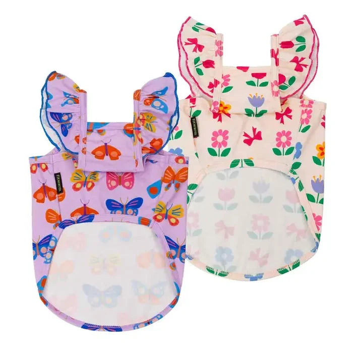 2 Pack Butterfly & Flower Ruffle Dog Shirt