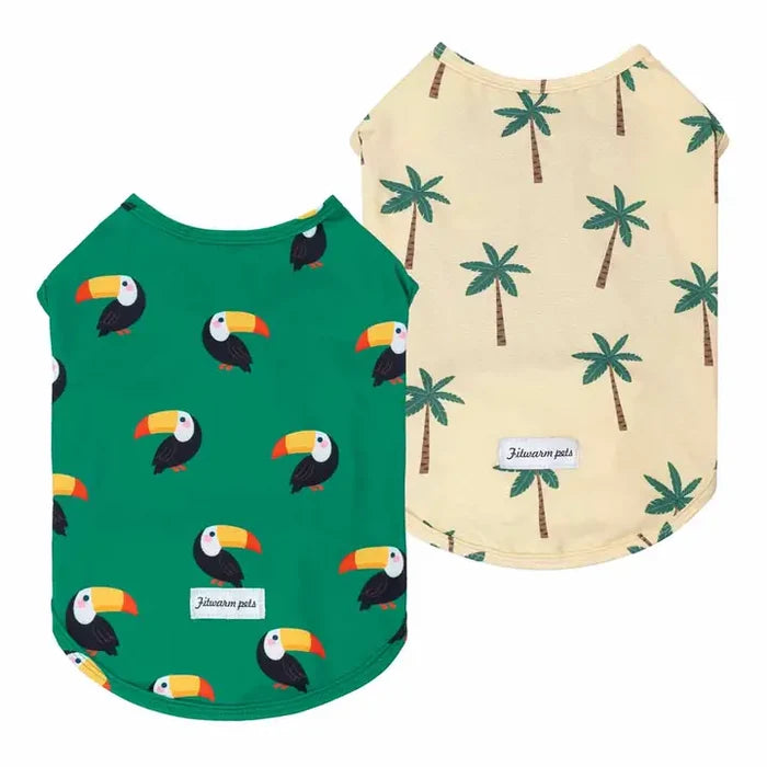 2 Pack Toucan & Tropical Palm Tree Dog Uv Protection Shirt