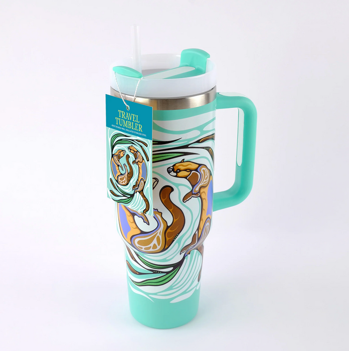 40oz Travel Tumbler "Otters Play" by Storm Angeconeb