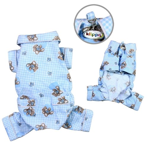 Adorable Teddy Bear Love Flannel Pajamas - Blue - Posh Puppy Boutique