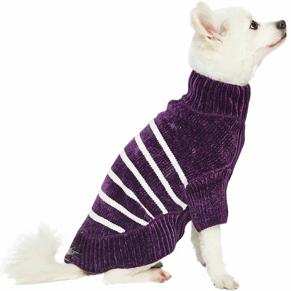Chenille Classy Striped Sweater in Plum
