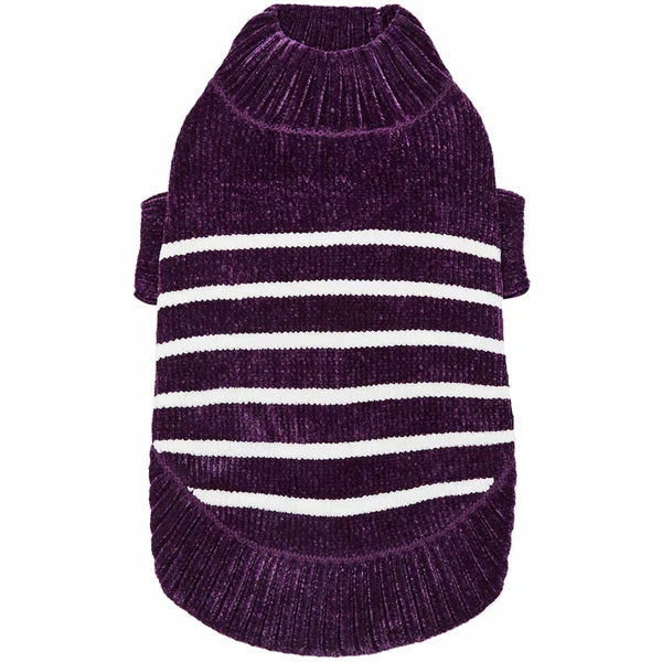 Chenille Classy Striped Sweater in Plum