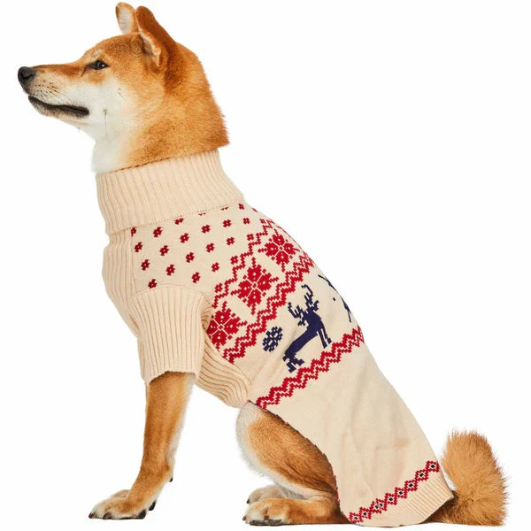 Christmas Tree Reindeer and Snowflake Sweater in Light Beige