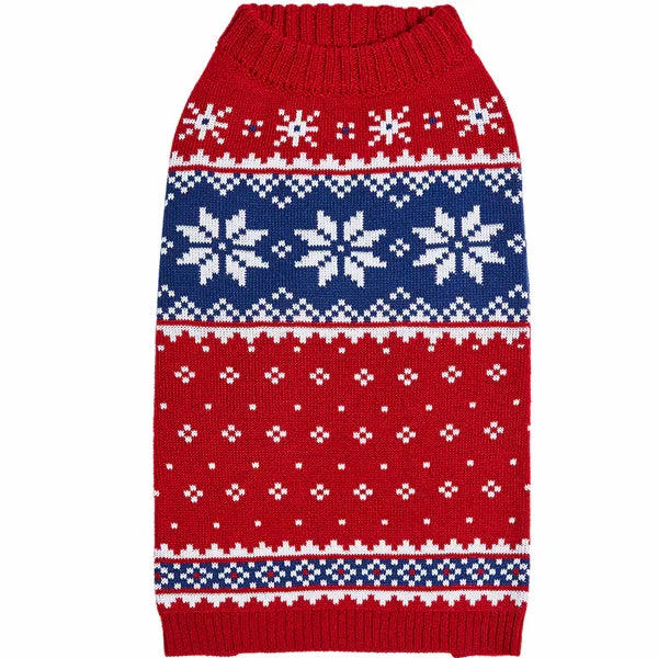 Christmas Tree Reindeer and Snowflake Sweater in Red