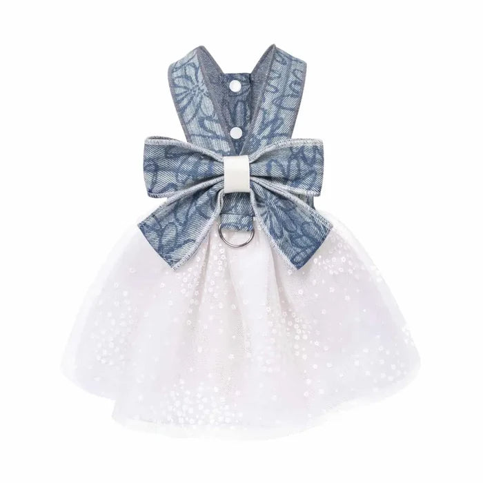 Denim Floral and Tulle Dog Harness Dress