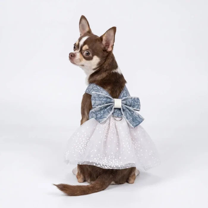 Denim Floral and Tulle Dog Harness Dress