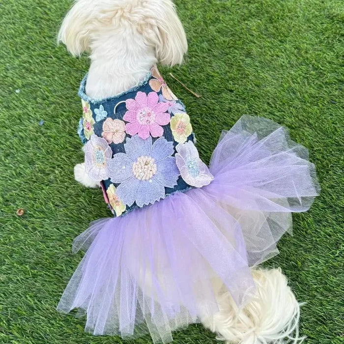 Flower Girl Denim Dress - Posh Puppy Boutique
