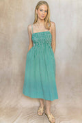 Gingham Print Smocked Bodice Dress