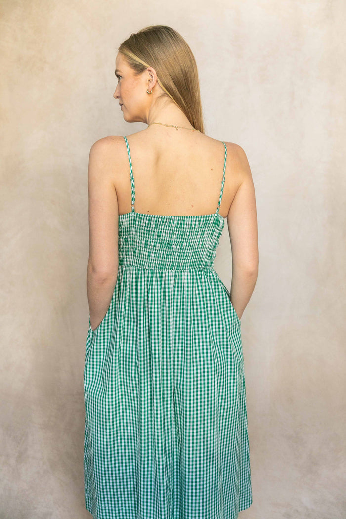 Gingham Print Smocked Bodice Dress