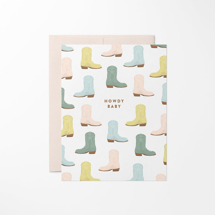 Howdy Baby Cowboy Boots, Western Baby Card - 1