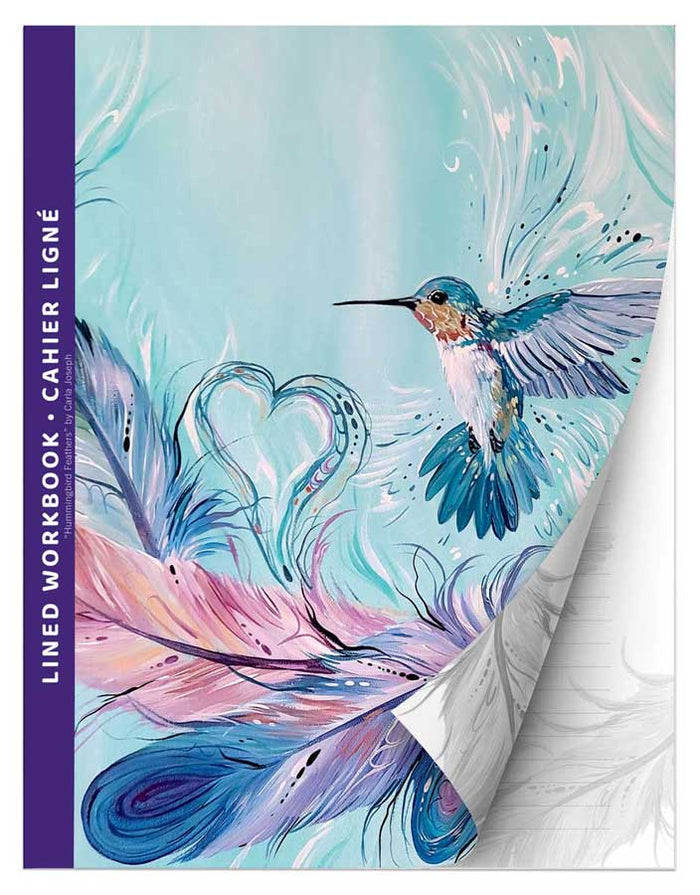 Hummingbird Feathers : Indigenous Art Lined Workbook  (Cahier Ligné)  by Métis/Cree artist Carla Joseph