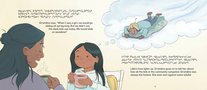 Liitia's One-Ski. Community Connection. Inuktitut & English.
