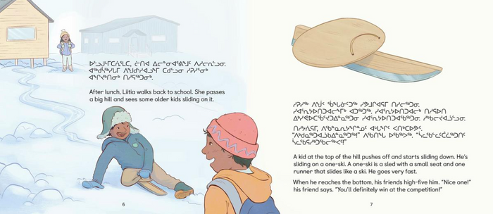 Liitia's One-Ski. Community Connection. Inuktitut & English.