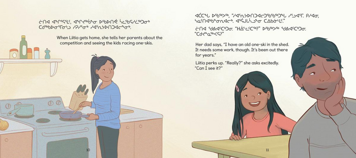 Liitia's One-Ski. Community Connection. Inuktitut & English.