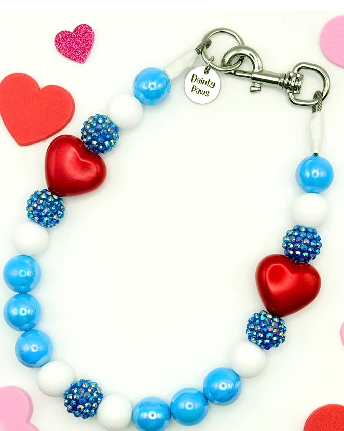 Love You Blue Beaded Collar