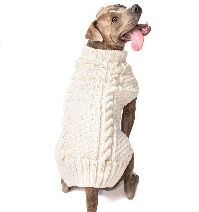 Natural Cable Knit Dog Sweater