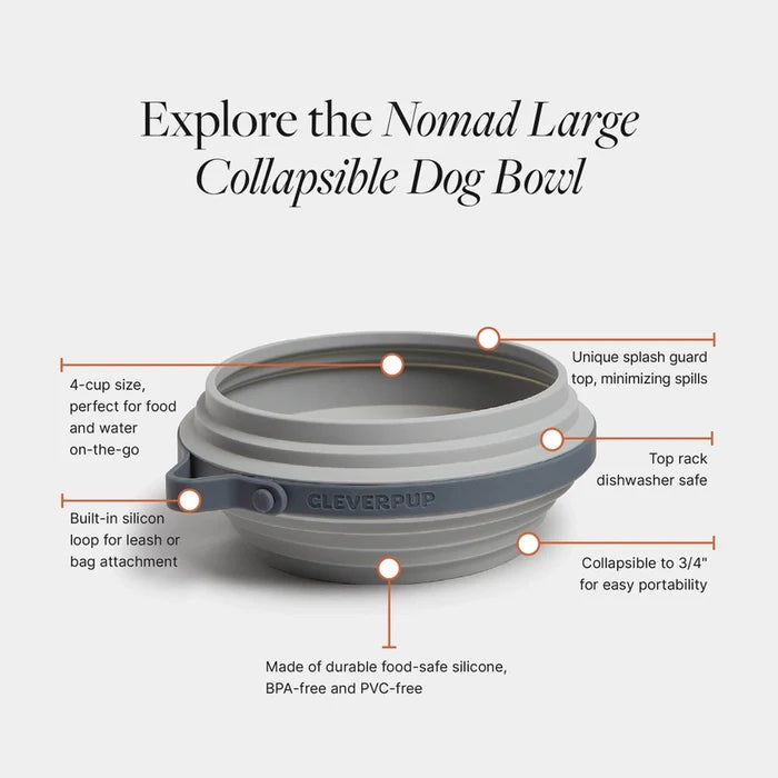 Nomad Collapsible Dog Bowl in Grey