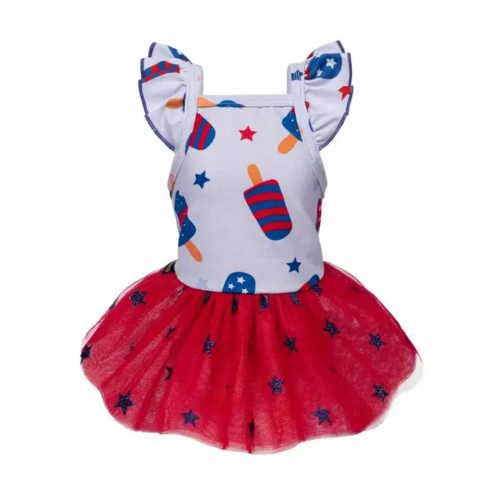 Patriotic Ice Pop Ruffle Dog Dress