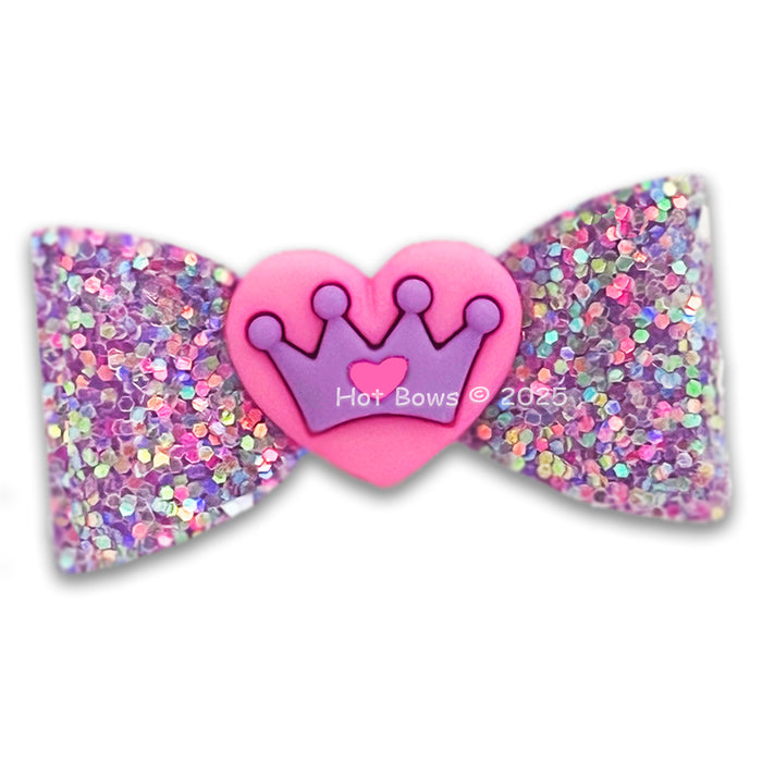 Pink Heart Purple Glitter Hair Bow