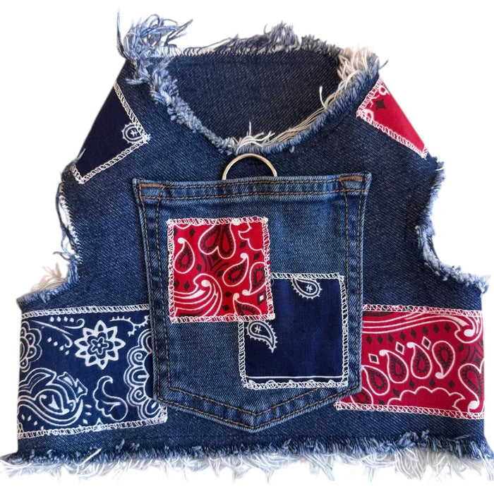 Red & Blue Denim Bandana Harness