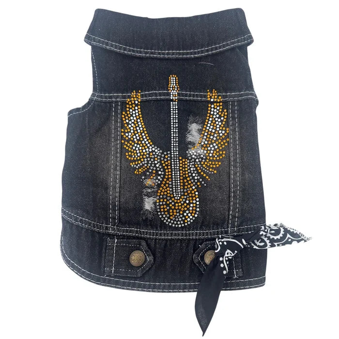 Rhinestone Guitar Denim Vest