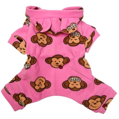 Silly Monkey Fleece Hooded Pajamas - Pink - Posh Puppy Boutique