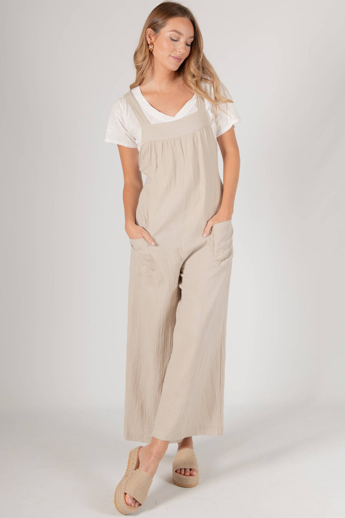 Slubbed Gauze Wide Leg Overalls