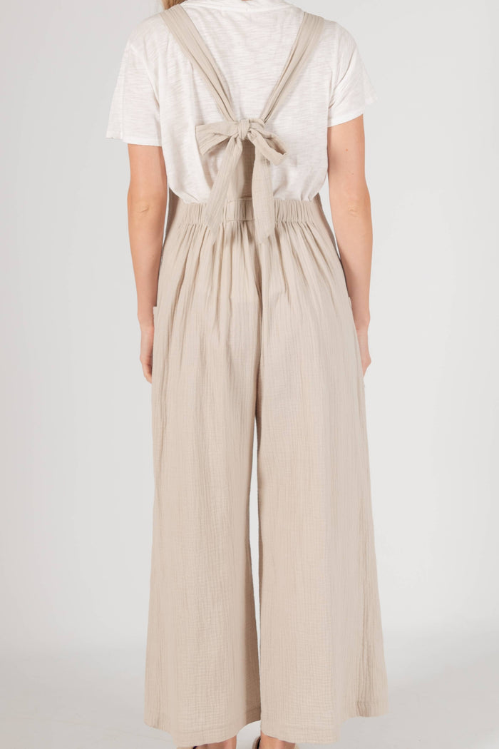 Slubbed Gauze Wide Leg Overalls