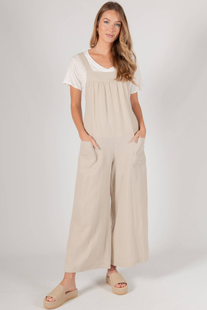 Slubbed Gauze Wide Leg Overalls