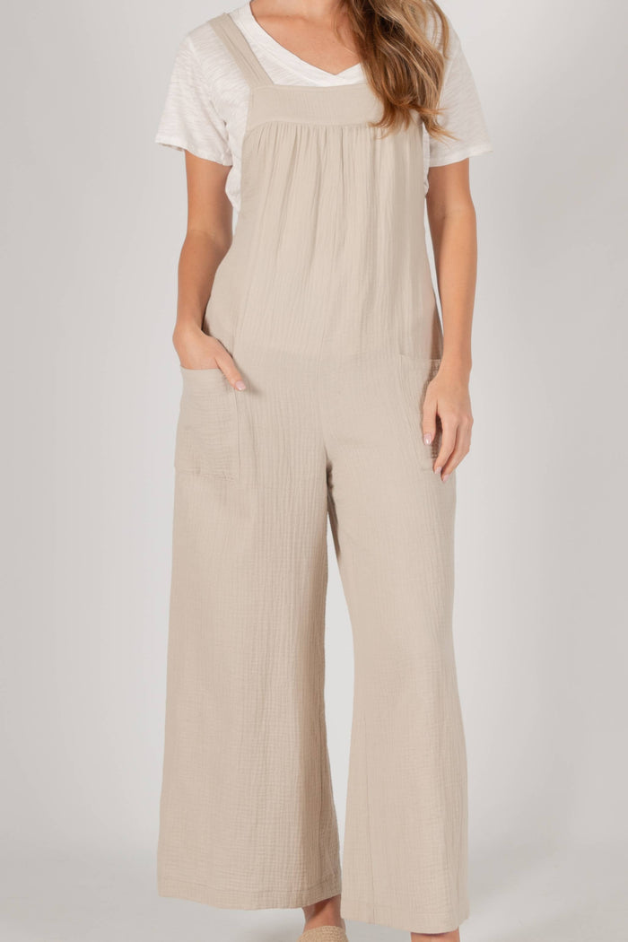 Slubbed Gauze Wide Leg Overalls
