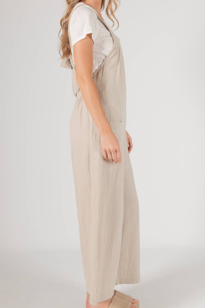 Slubbed Gauze Wide Leg Overalls