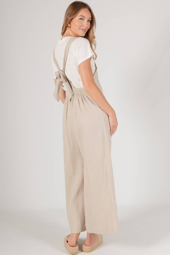 Slubbed Gauze Wide Leg Overalls