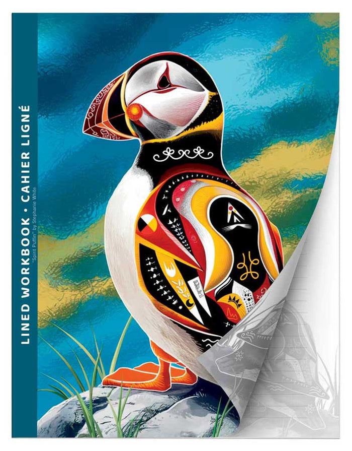 Spirit Puffin : Indigenous Art Lined Workbook (Cahier Ligné) by Mi’kmaq artist Stephanie White
