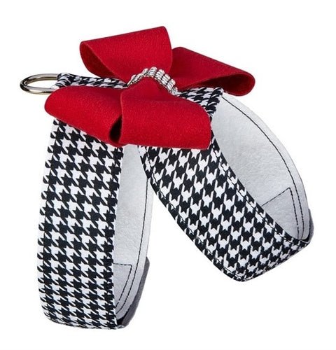 Susan Lanci Black and White Houndstooth Red Nouveau Bow Tinkie Harness - Posh Puppy Boutique