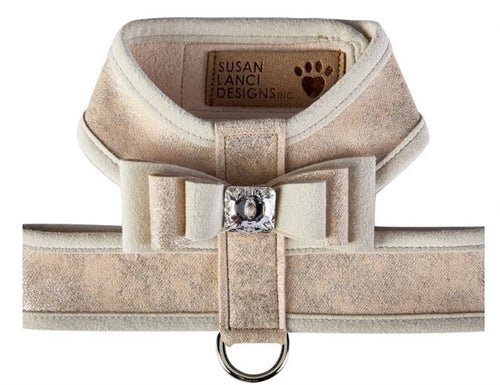 Susan Lanci Champa Glitzerati Really Big Bow Tinkie Harness with Champagne Trim - Posh Puppy Boutique