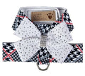Susan Lanci Classic Glen Houndtooth with Stardust Nouveau Bow Tinkie Harness - Posh Puppy Boutique