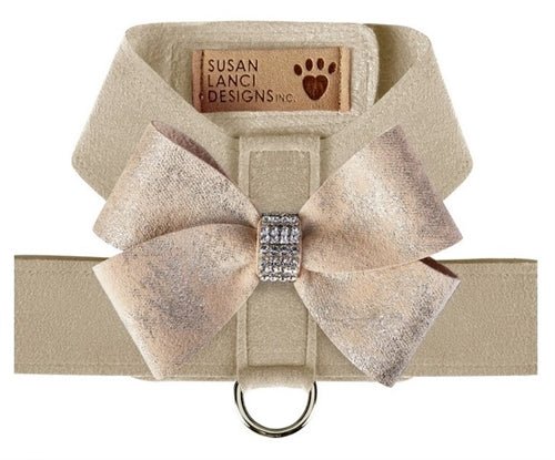 Susan Lanci Doe Tinkie Harness with Champagne Glitzerati Nouveau Bow - Posh Puppy Boutique