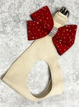 Susan Lanci Doe with Gold Stardust Burgundy Nouveau Bow Step in Harness - Posh Puppy Boutique