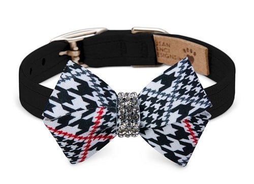 Susan Lanci Glen Houndstooth Nouveau Bow Collar in Classic - Posh Puppy Boutique
