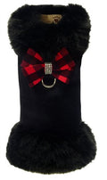 Susan Lanci Red Gingham Nouveau Bow Black Fox Fur Coat - Posh Puppy Boutique