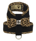 Susan Lanci Two Tone Big Bow Tinkie Harness in Black with Cheetah Trim - Posh Puppy Boutique