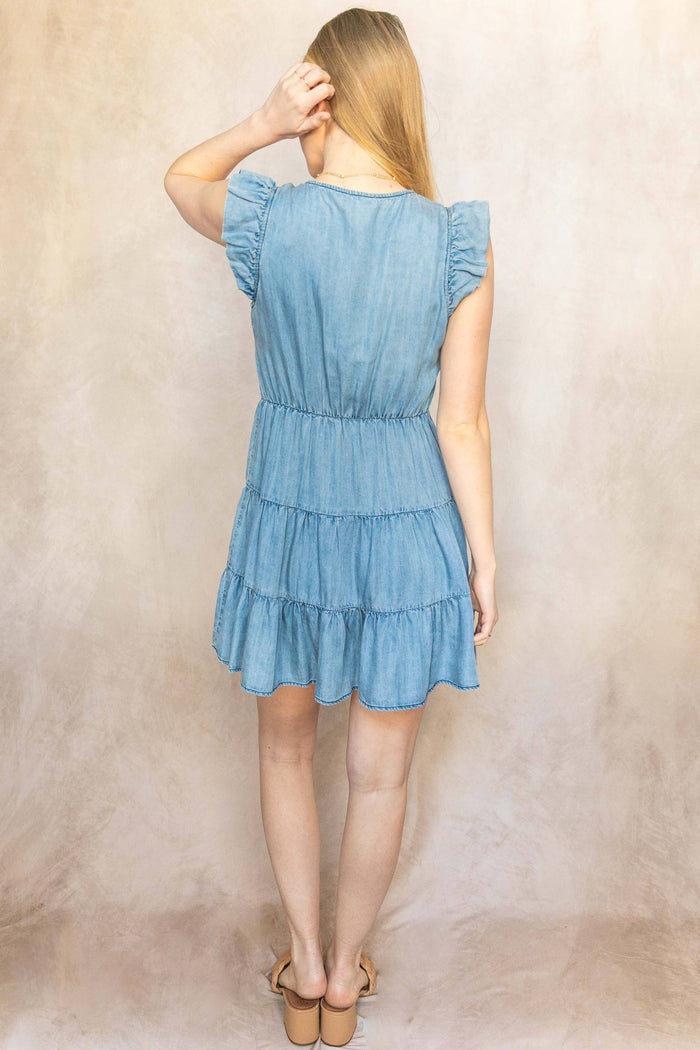 Tencel Ruffle Sleeve Mini Dress