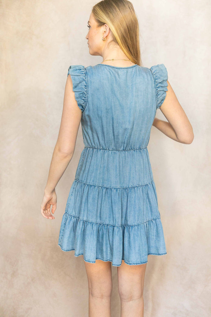 Tencel Ruffle Sleeve Mini Dress