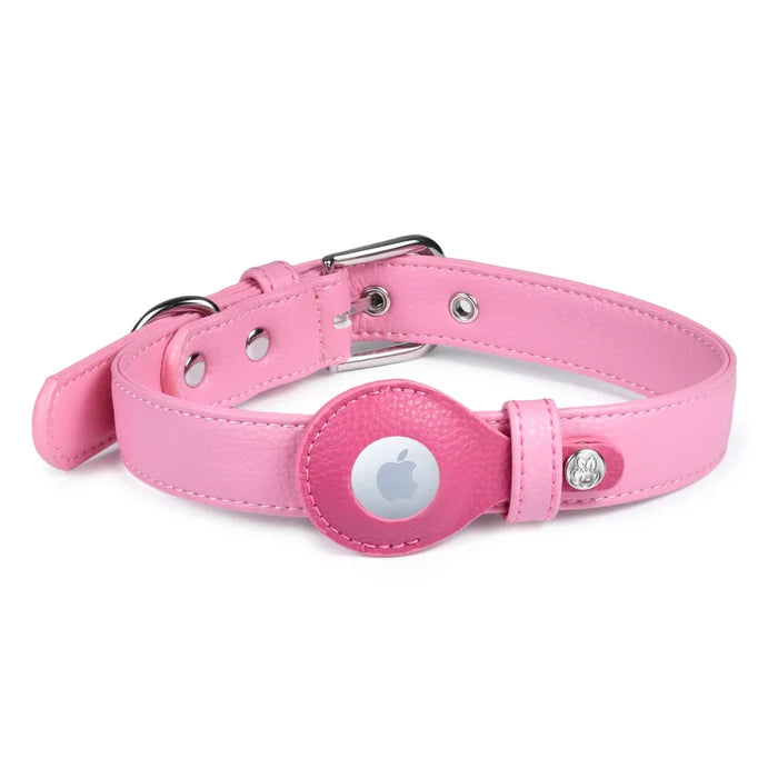 Vegan Leather Airtag Dog Collar in Pink