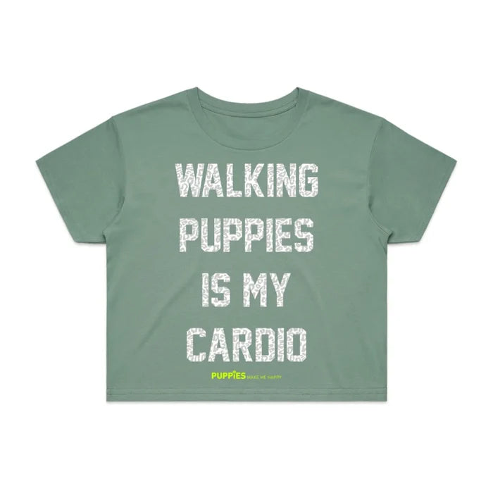 Walking Puppies is My Cardio Leopard Print Crop Top