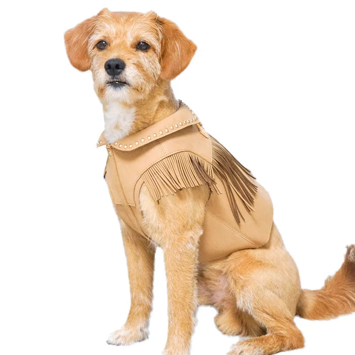 Western Fringed Style Harness Jacket in Tan