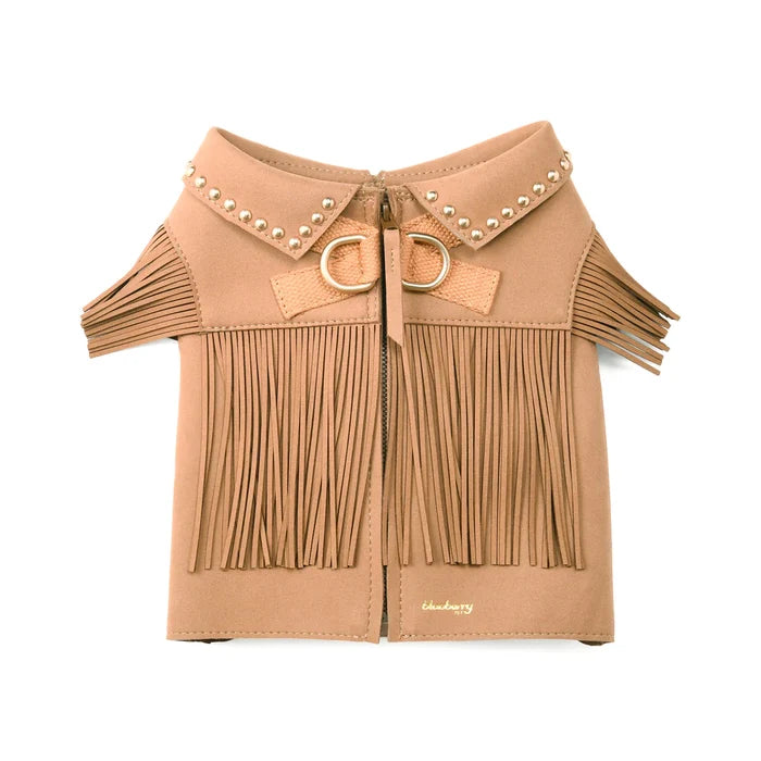 Western Fringed Style Harness Jacket in Tan