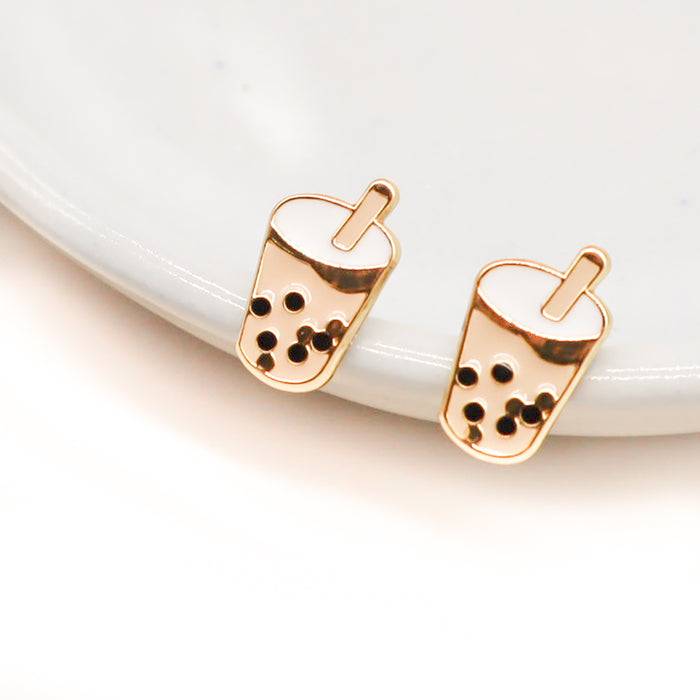 White Cap Boba Enamel Earrings - 1